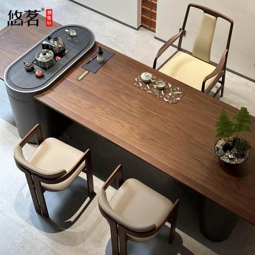 新中式茶桌2025新款黑胡桃木简约现代功夫茶台办公室高级感泡茶桌