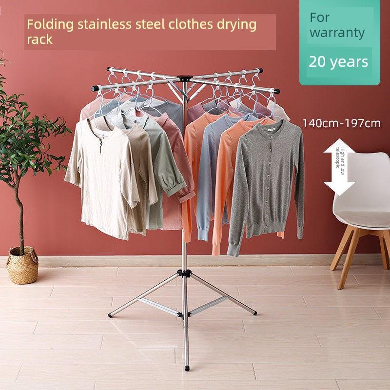 卧室不锈钢落地式晾衣架伸缩阳台棉被工艺品家用晾衣杆折叠晾衣架