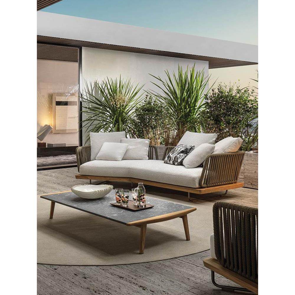 户外沙发组合别墅庭院室外休闲露台花园藤编沙发防水防晒柚木沙发