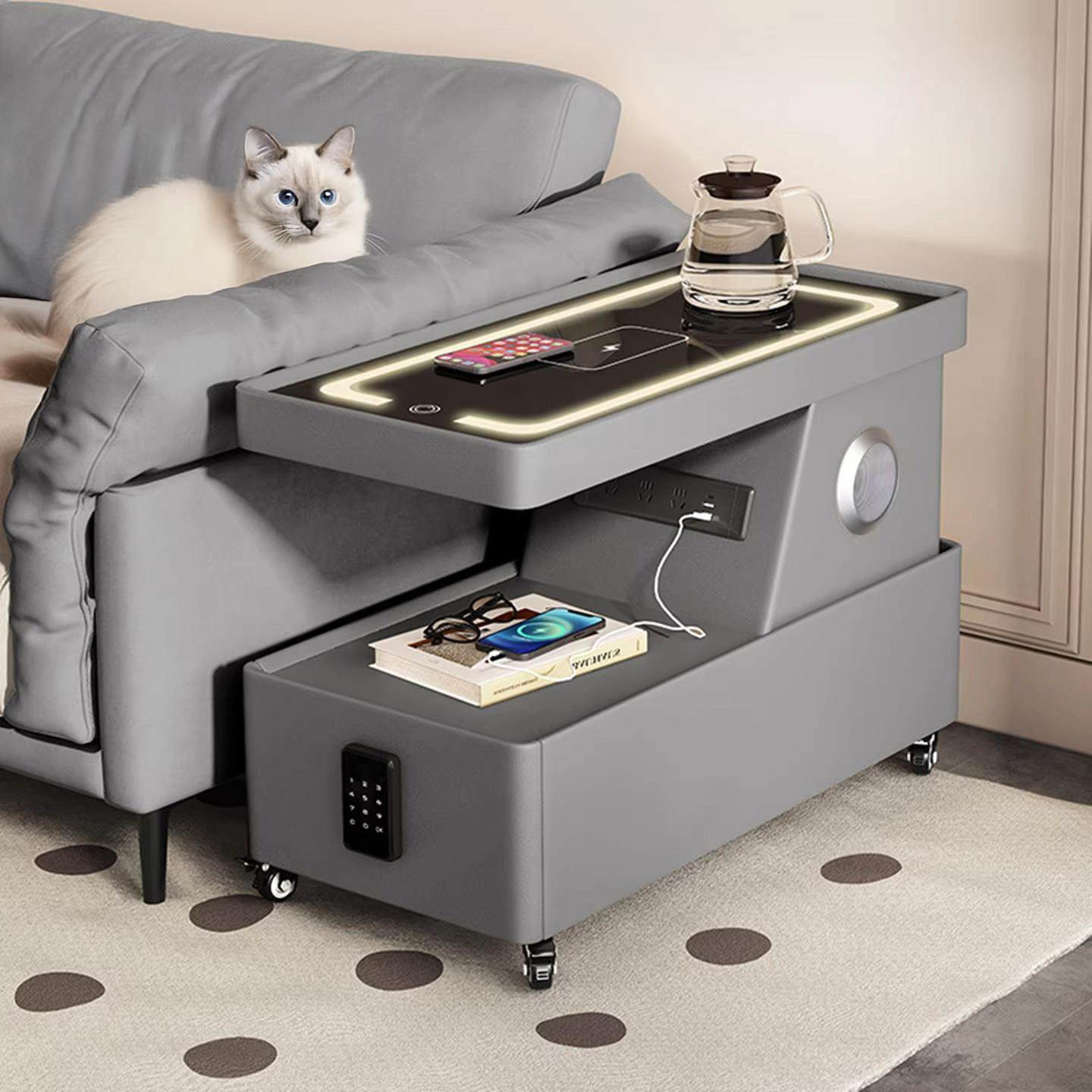 2025新款智能沙发边柜侧柜客厅边几茶几可移动岩板实木轻奢高级感