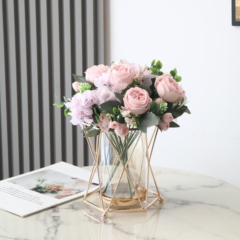 仿真花束摆件牡丹绣球假花客厅餐桌花摆设家居装饰品插花花瓶套装