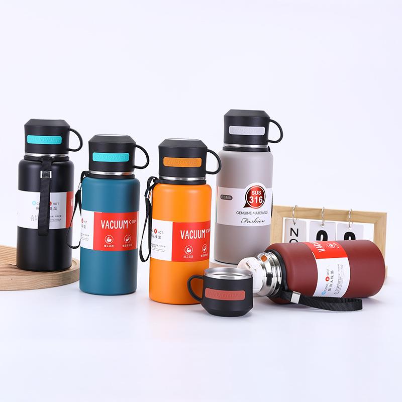 新款316不锈钢保温杯户外真空运动水壶可携式提绳一盖双用弹跳杯