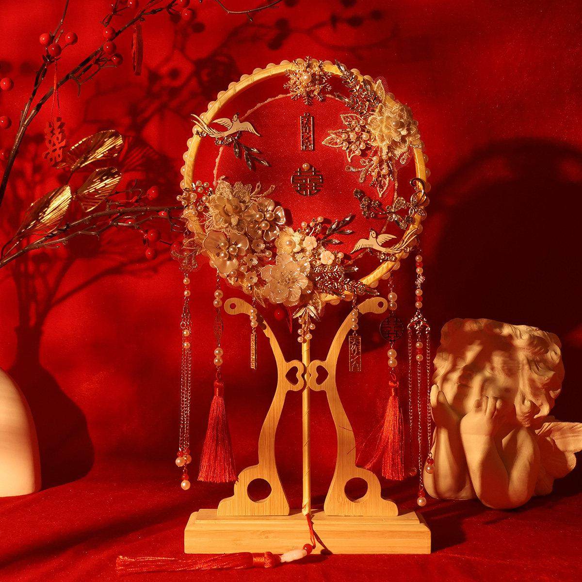 喜扇团扇新娘结婚礼中式秀禾婚扇高级diy材料包双面成品扇子却扇,家居饰品,工艺扇/团扇/喜扇/折扇,淘宝优惠券,粉丝福利购,淘宝优惠卷