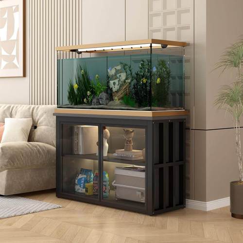 鱼缸柜落地家用隔断储物柜防尘柜金属承重鱼缸架多层收纳鱼缸底柜