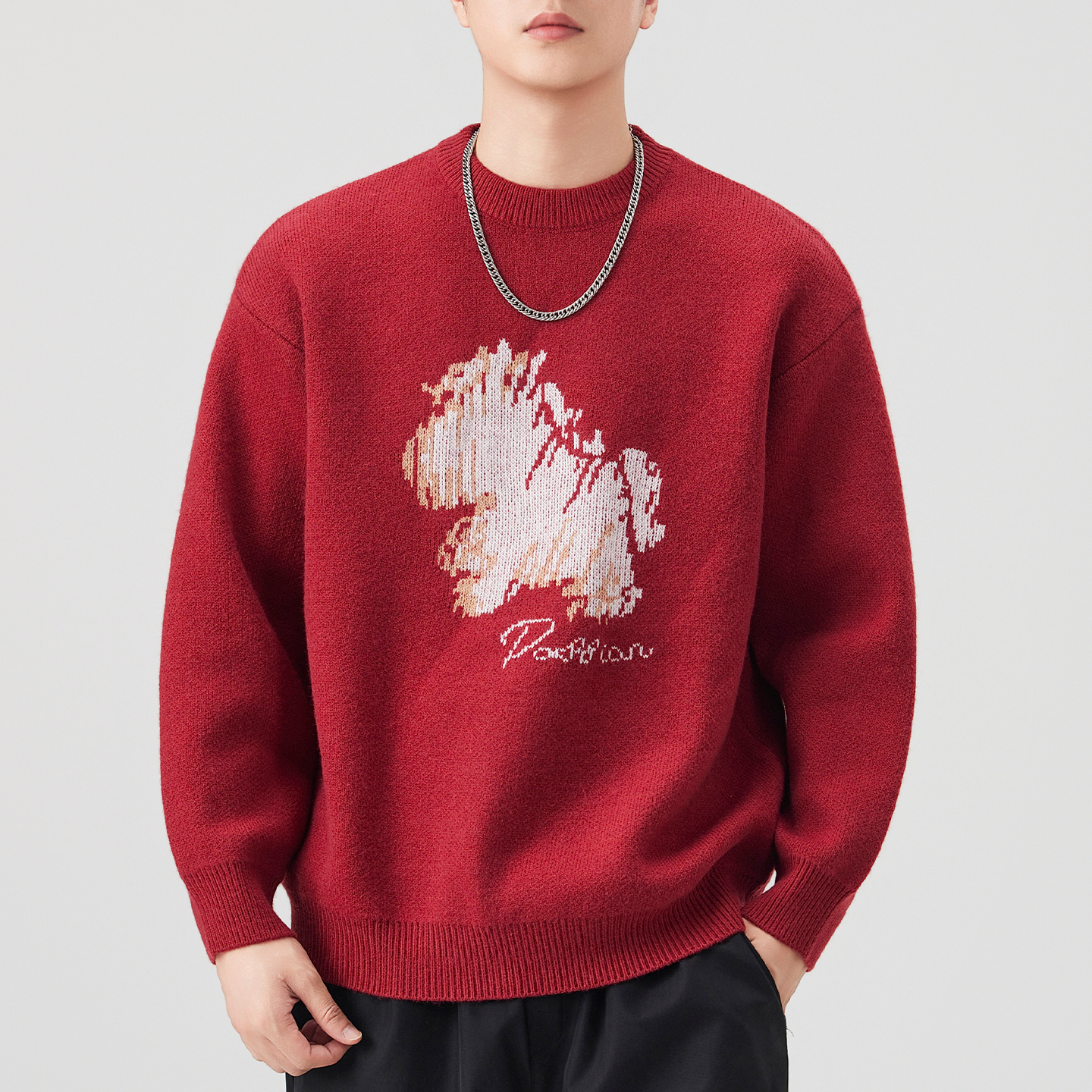 时尚提花宽松针织毛衣男