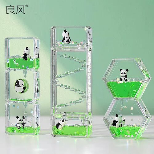 可爱熊猫减压油漏沙漏创意摆件