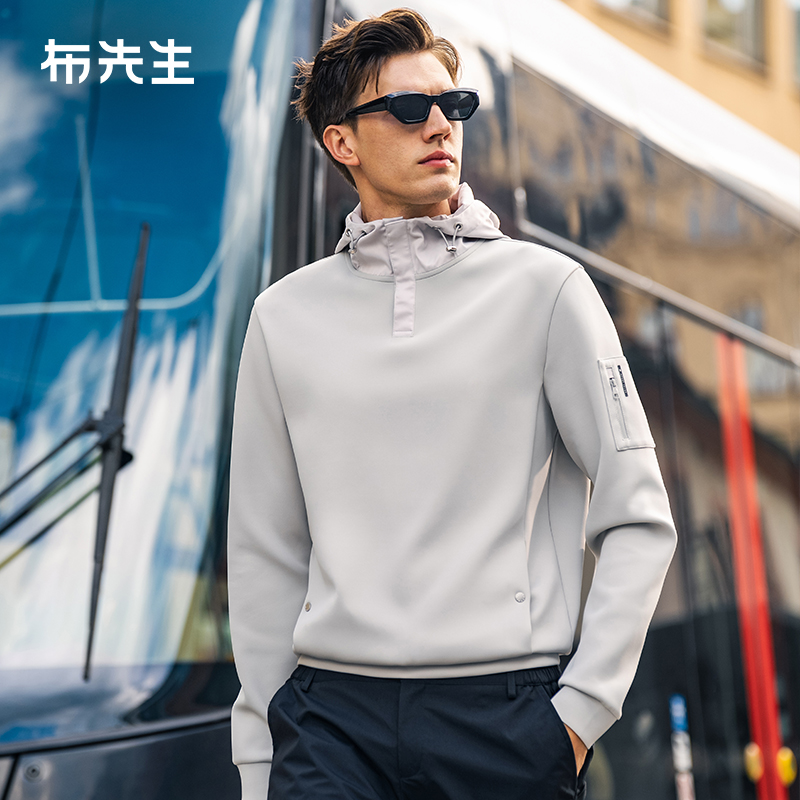 布先生轻奢机能风长袖连帽卫衣男