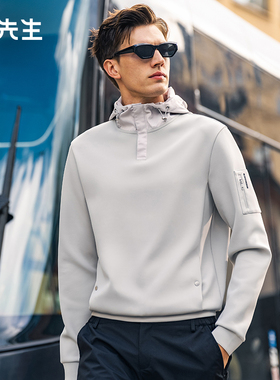 布先生轻奢潮酷机能风连帽卫衣拉链贴袋秋冬长袖男款上衣PT15590