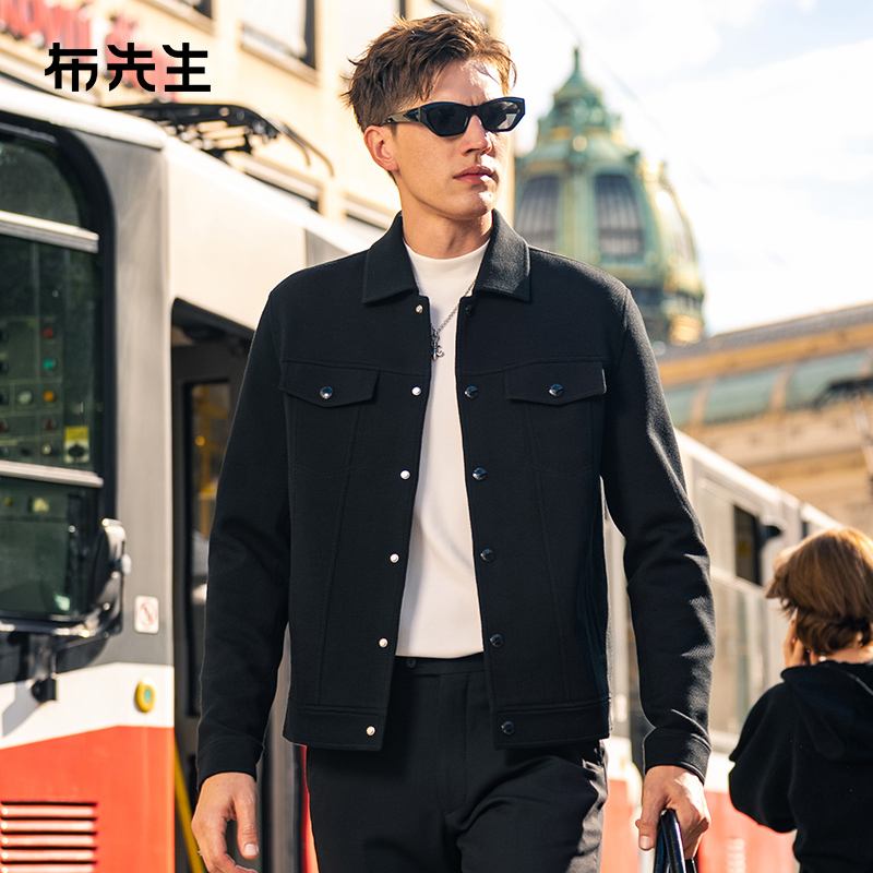 布先生轻奢翻领针织夹克秋冬双口袋保暖羊毛外套男士PT15570断码