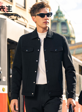 布先生轻奢翻领针织夹克秋冬双口袋保暖羊毛外套男士PT15570断码