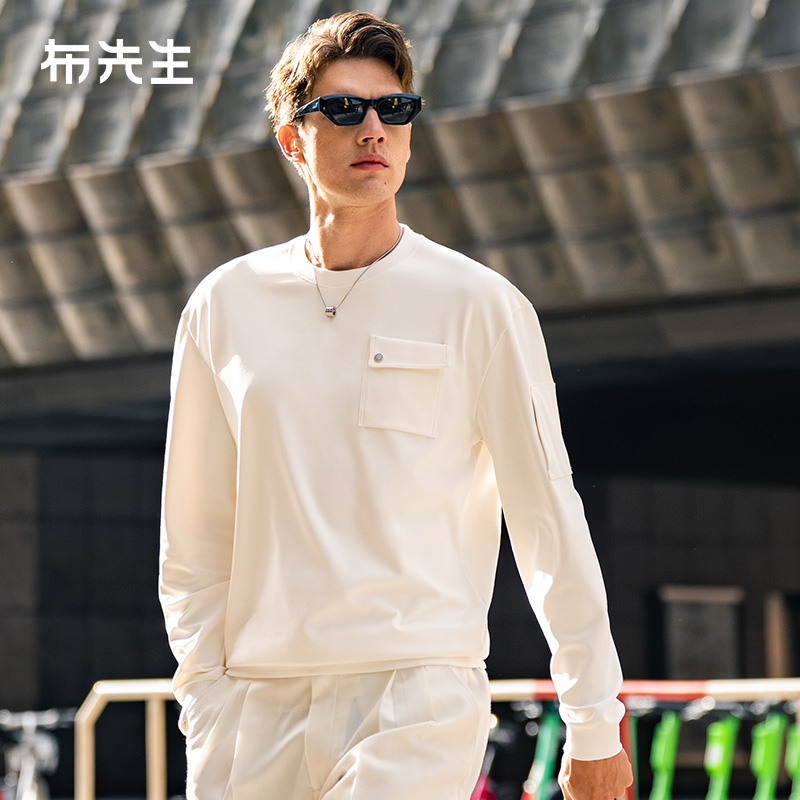 布先生轻奢廓形圆领套头长袖秋冬男款卫衣设计感口袋PT15529断码