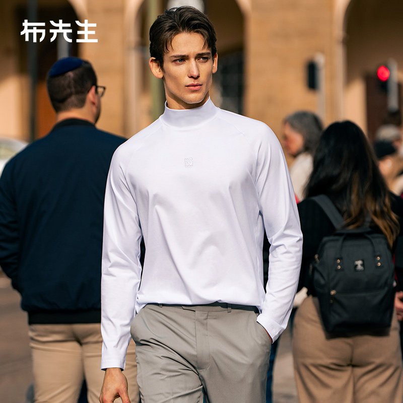 布先生轻奢半高领长袖打底T恤男立体字母绣花秋冬舒适内搭PT16232,男装,T恤,淘宝优惠券,粉丝福利购,淘宝优惠卷