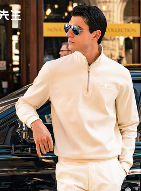 布先生轻奢半高领拉链纯棉卫衣男款秋冬加厚长袖t恤时尚BT12176