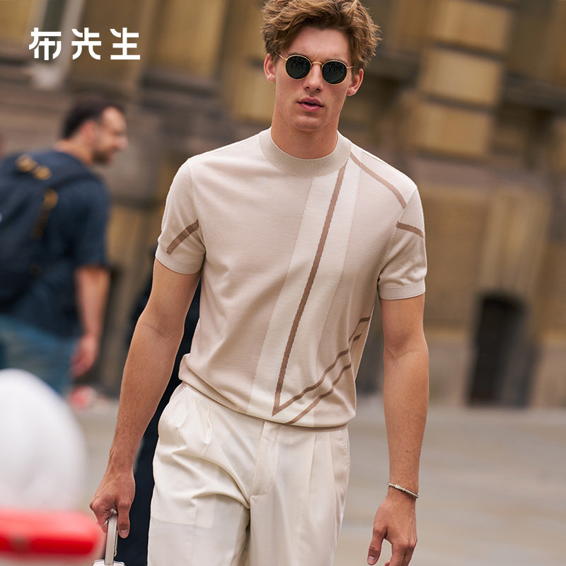 布先生轻奢撞色提花短袖毛t男士秋冬时尚内搭可机洗PT16710断码,男装,针织衫/毛衣,淘宝优惠券,粉丝福利购,淘宝优惠卷