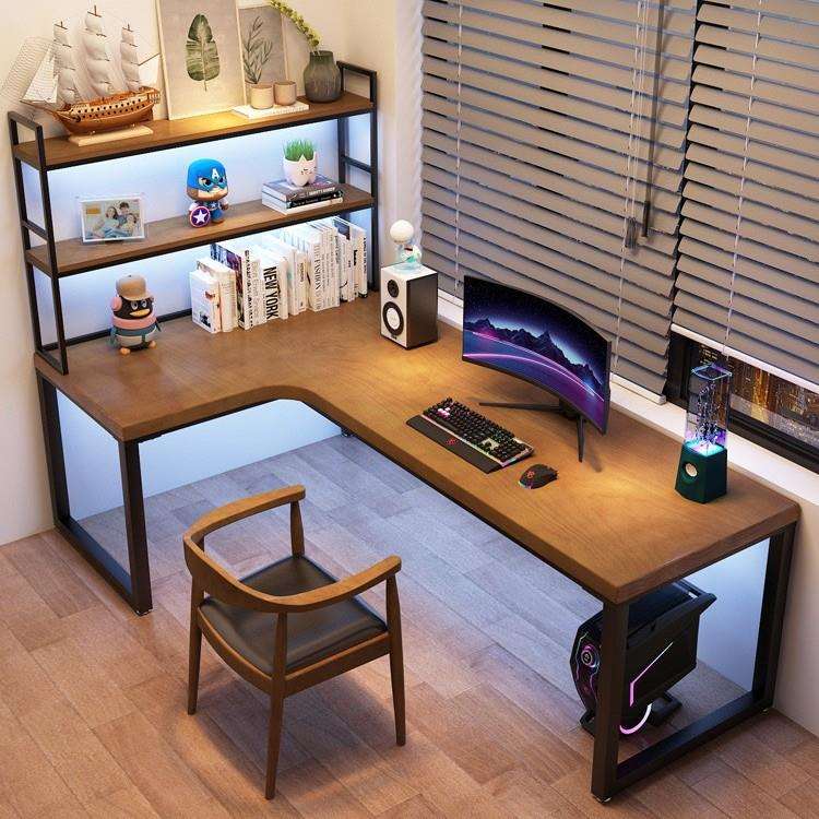 转角电竞桌电脑桌台式家用双人书桌书架一体桌卧室拐角桌子办公桌