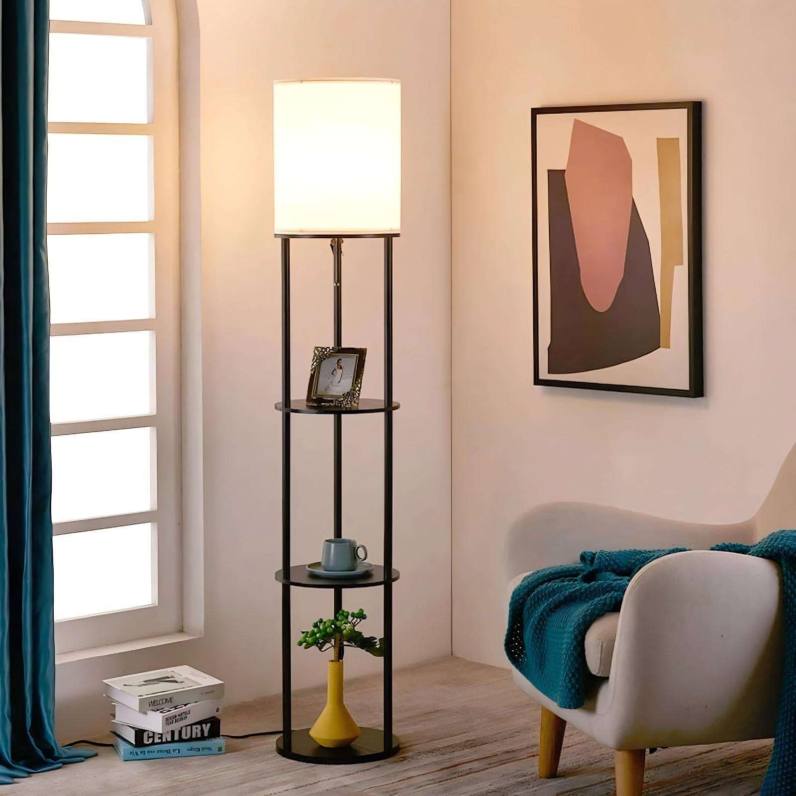 跨境热销圆柱置物架落地灯轻奢卧室客厅书房装饰布罩拉链架子灯