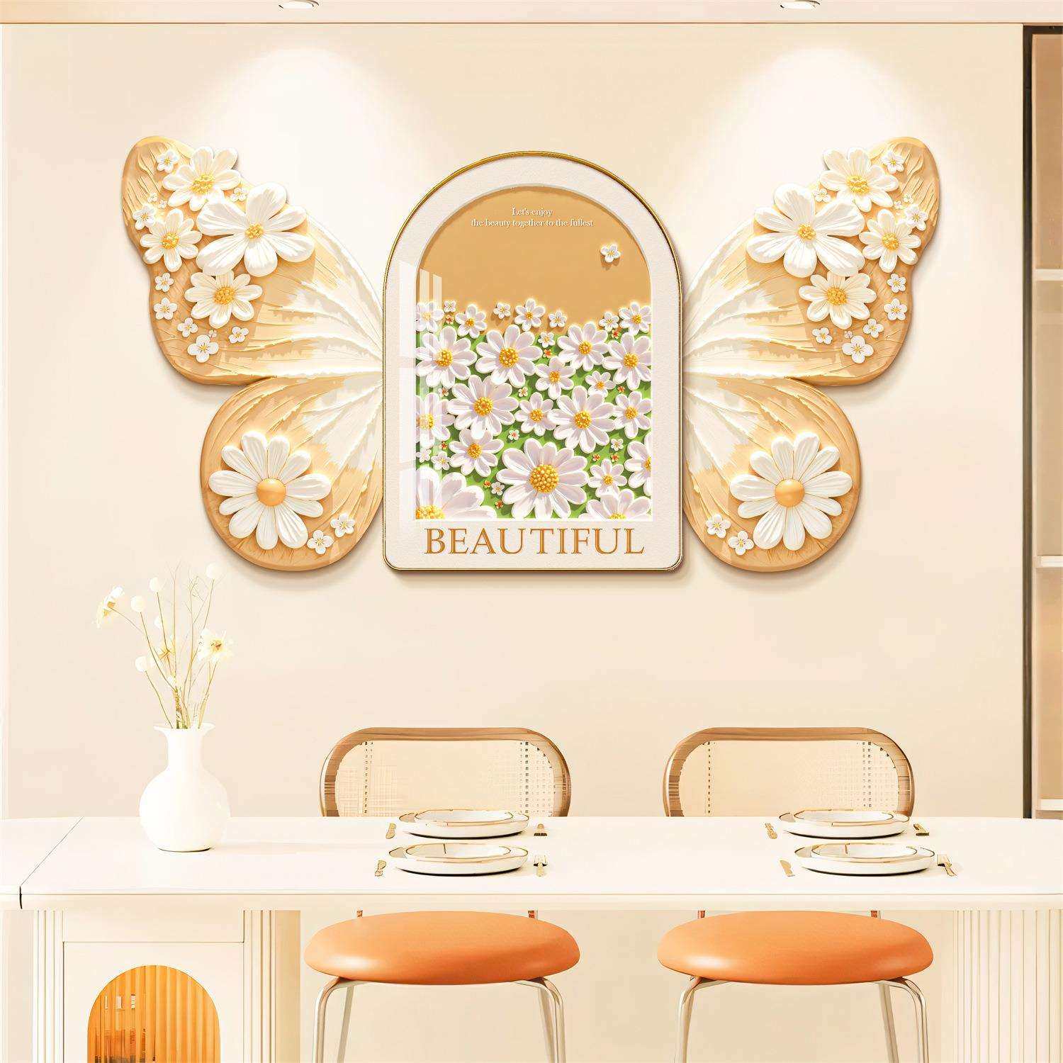 奶油风艺术蝴蝶假一体餐厅墙面装饰画立体高级感墙面装饰挂画,标准件/零部件/工业耗材,车间地垫,淘宝优惠券,粉丝福利购,淘宝优惠卷