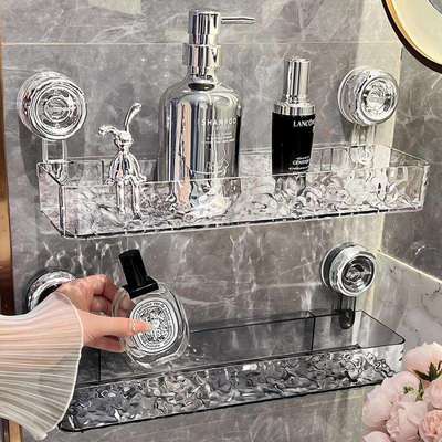 吸盘置物架卫生间浴室洗手台洗漱台吸盘式壁挂免打孔洗手间收透明