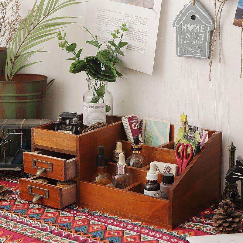Y7P抽屉式化妆整理复古收纳盒zakka桌面梳妆桌面整理木质书桌置物,标准件/零部件/工业耗材,车间地垫,淘宝优惠券,粉丝福利购,淘宝优惠卷