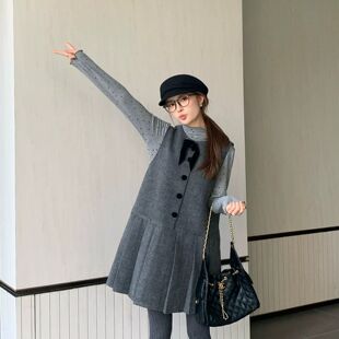 女秋冬显瘦气质两件套 千金感学院风背心裙套装 测试