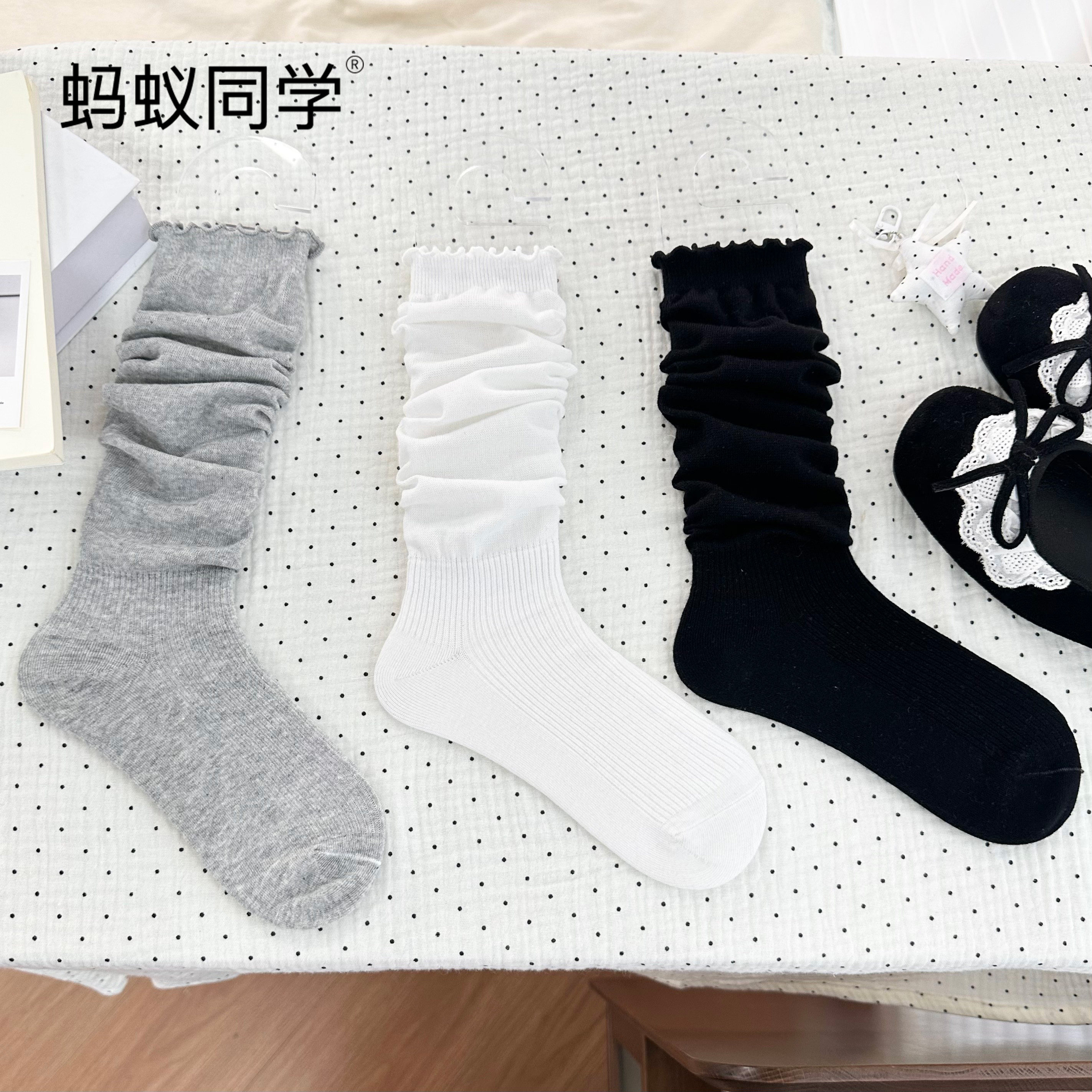 蚂蚁同学【氧气棉感小腿袜】夏季轻薄女无骨木耳边连脚中长筒袜