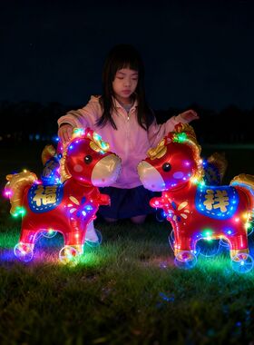 新年马年走路动物带轮气球儿童玩具宝宝礼物发光气球摆摊地推夜市