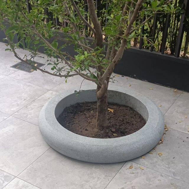 芝麻灰花岗岩树池石树围石大理石园林绿化花坛路沿石拉丝面树穴石