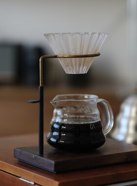 柒月里手冲咖啡架日式简约胡桃木黄铜咖啡支架可调节过滤杯架家用