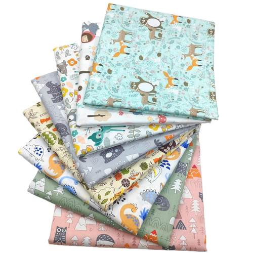 跨境 新款卡通斜纹印花布料 DIY手工拼布布组 8片套全棉印花面料