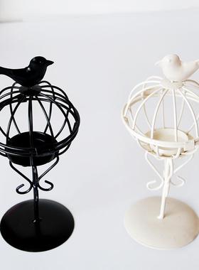 烛台摆件创意家居桌面装饰浪漫工艺品 欧式铁件镂空鸟笼烛台摆饰