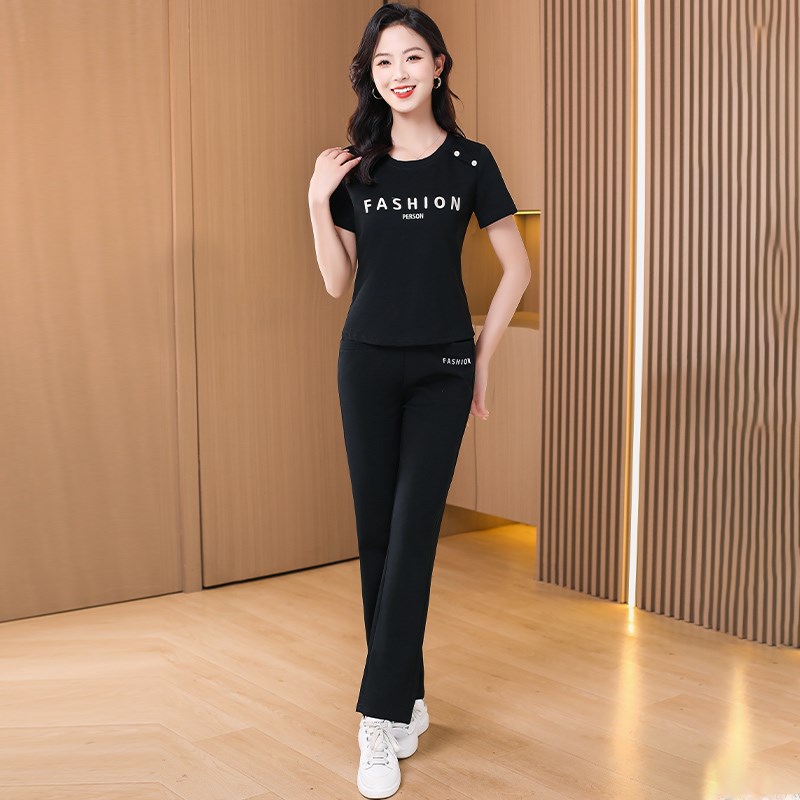 好货女装时髦洋气套装2025年新款洋气女士短袖T恤妈妈夏装运动两