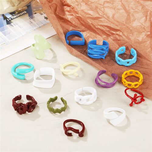 好货colour rings women合金喷彩戒指时尚彩色马卡龙食指戒糖果色