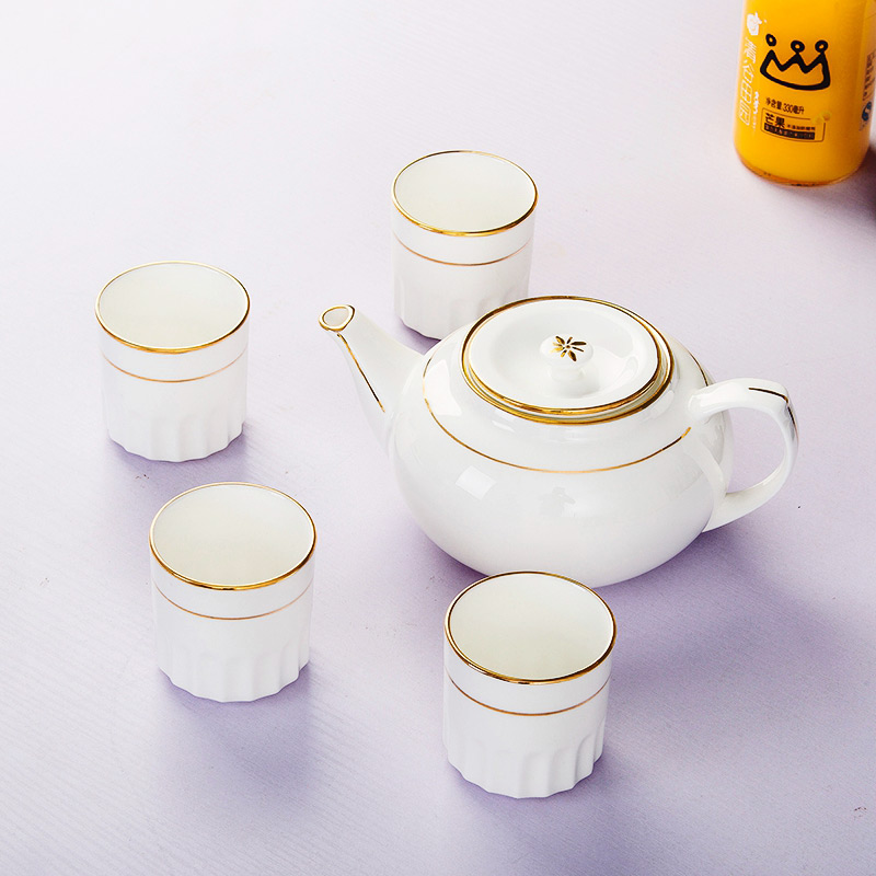 茶杯手工描金酒店摆台餐具配套杯子景德镇陶瓷纯白骨瓷杯子水杯