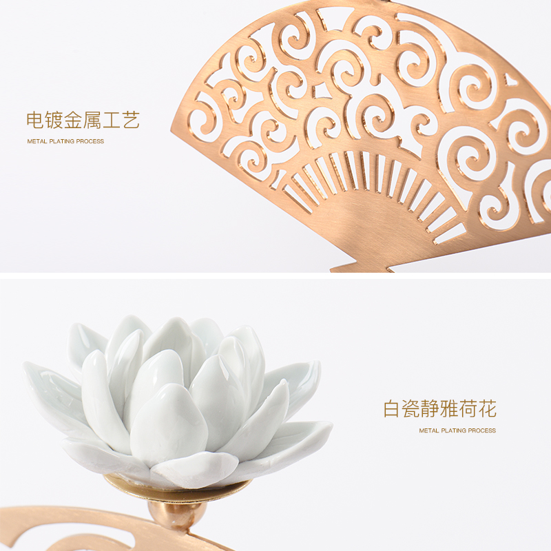 新中式样板间玄关摆件博古架大理石金属摆设客厅禅意轻奢软装饰品