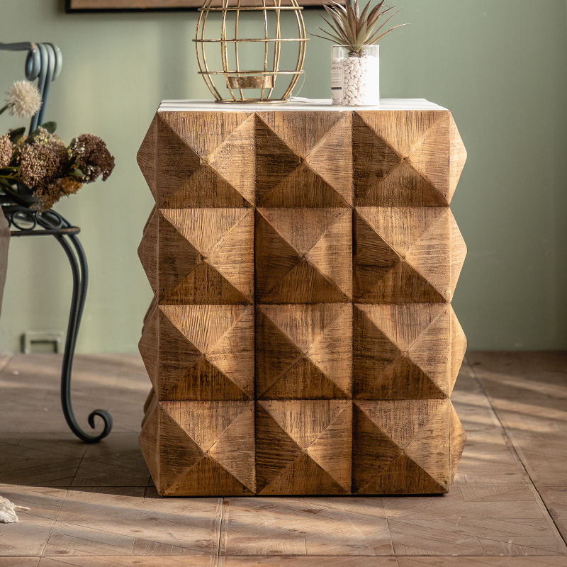 侘寂风复古实木小茶几客厅沙发边几民宿角几样板房酒店床头小桌子