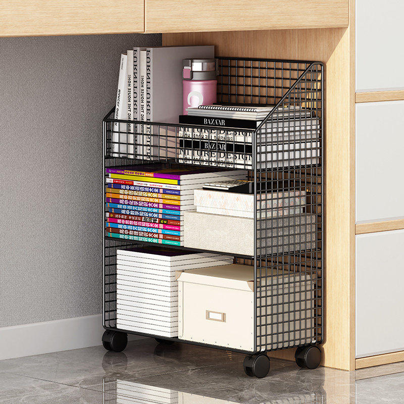 书架落地桌下置物架书籍书本收纳书桌旁桌边小推车书柜可移动带轮