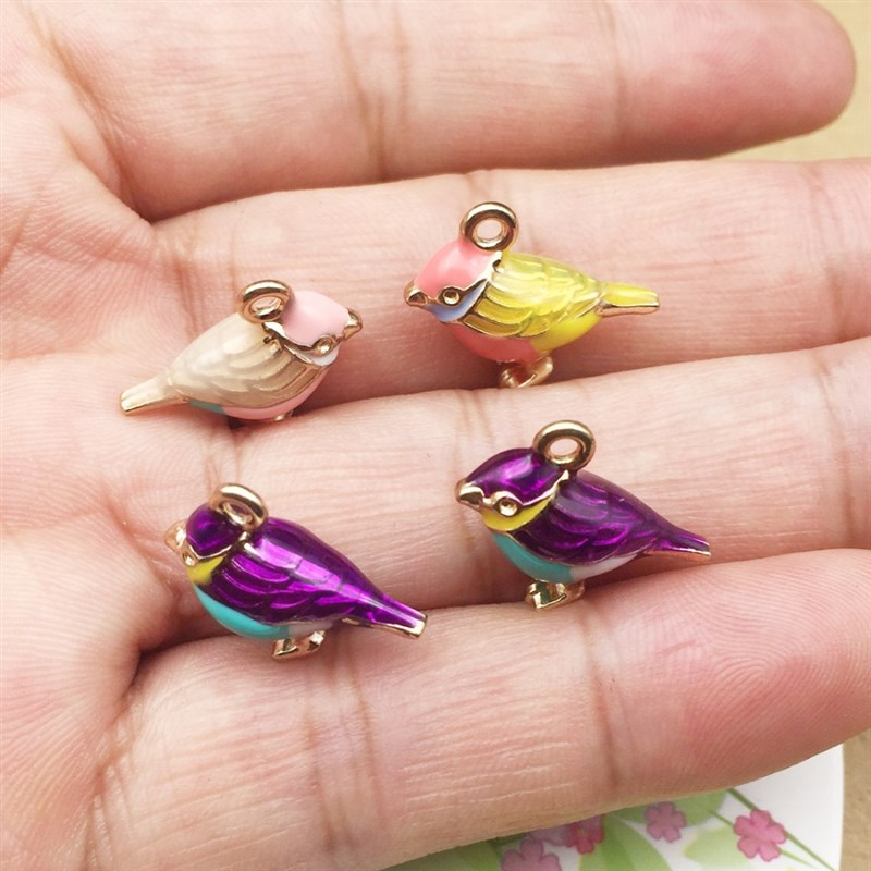 MRHUANG 10pcs/pack 14*17mm 3D Cute Bird enamel Charms Connec
