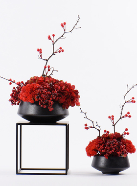 黑色金属小型铁架底座软装工艺品玄关中式盆景盆栽铁艺置物架摆设