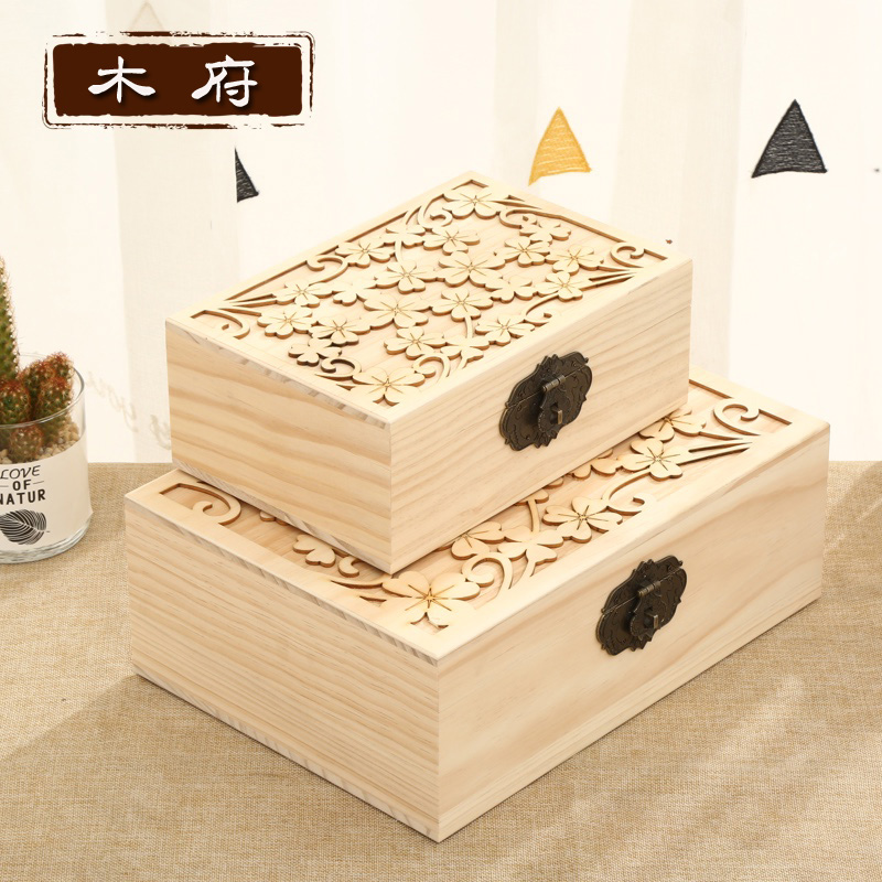新品桌面化妆品收纳盒带锁木盒首饰盒创意复古大号储物密码小箱子