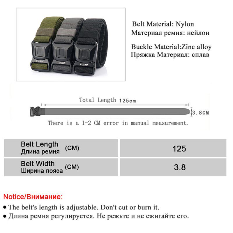 Elastic Mens Belts Zinc Alloy Pluggable Buckle Tactical Belt