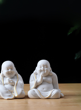 创意陶瓷吉祥弥勒佛新中式客厅办公室摆件平安车载人物佛像装饰品