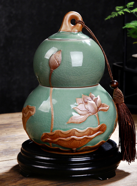 葫芦摆件家居装饰陶瓷工艺品中式摆设招财办公室客厅玄关开业礼品