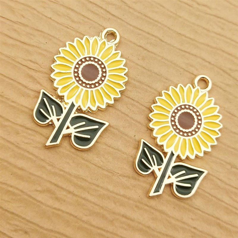 10pcs 15x27mm Enamel Sunflower Charm for Jewelry Making Earr