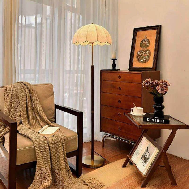 客厅法式中古风落地灯沙发旁美式复古氛围感高级感卧室台灯实木