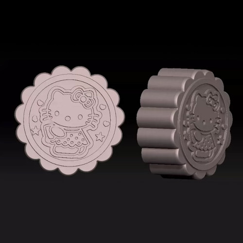 凯蒂猫月饼圆雕图stl中秋月饼立体图文件三维3D打印模型