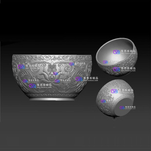 龙纹杯子碗三维立体图stl精雕圆雕图四轴雕刻文物碗3D打印模型