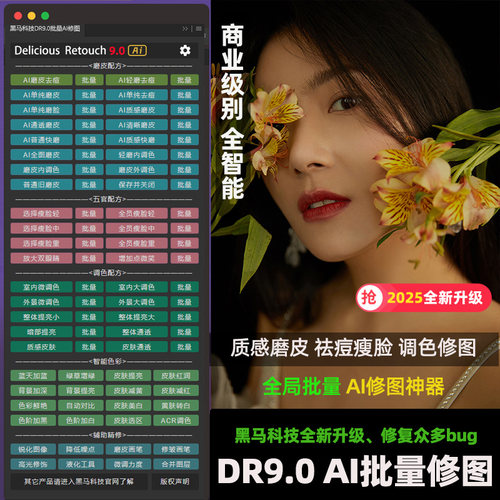 PS智能磨皮插件DR9/DR5/8一键商业质感Ai修图自动批量中性灰瘦脸