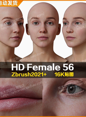 3DScan store/Ten24写实高清扫描模型ZBrush女性头部HD Female 56