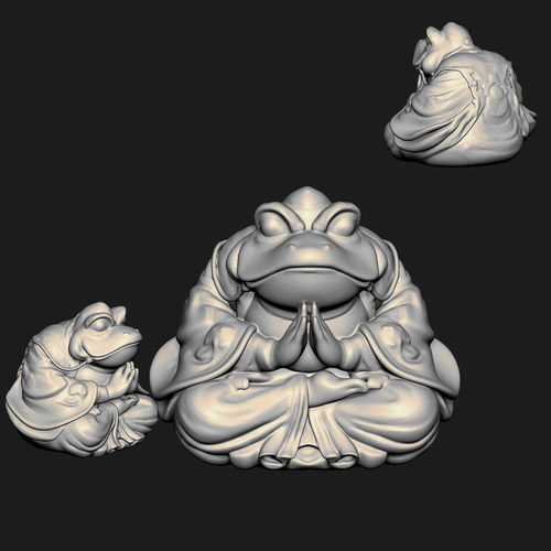 佛系青蛙打坐摆件3D打印模型佛系禅蛙茶宠双手合十打坐stl圆雕文