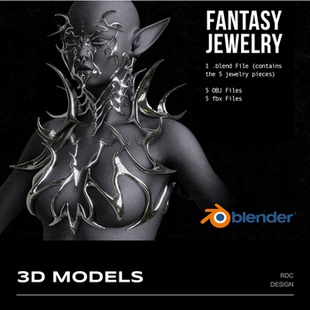 Y2K時尚 Blender5款 美學(xué)金屬外星人3D珠寶頭飾模型設(shè)計素材C4D